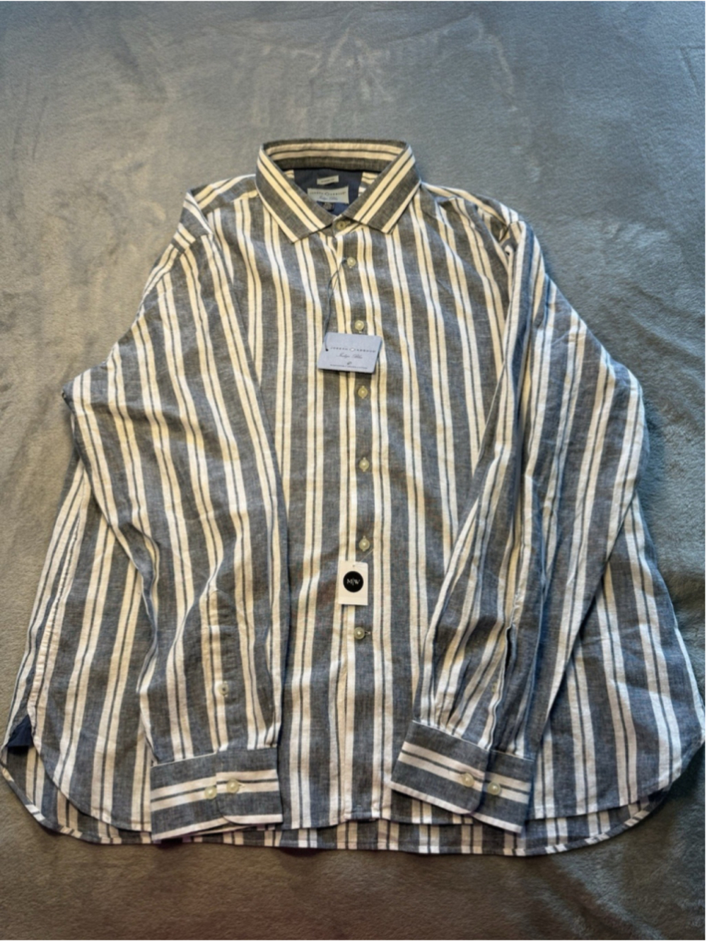 Mens Long Sleeve Shirt Joseph Abboud Blue Dress Buisness Casual Linen/Cotton XXL